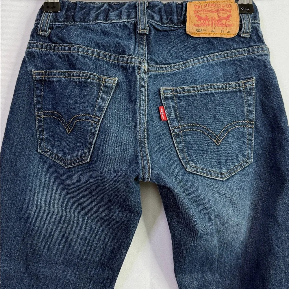 Levi's 505 Boys Regular Adjustable Waist Dark Wash Blue Jeans 24X22